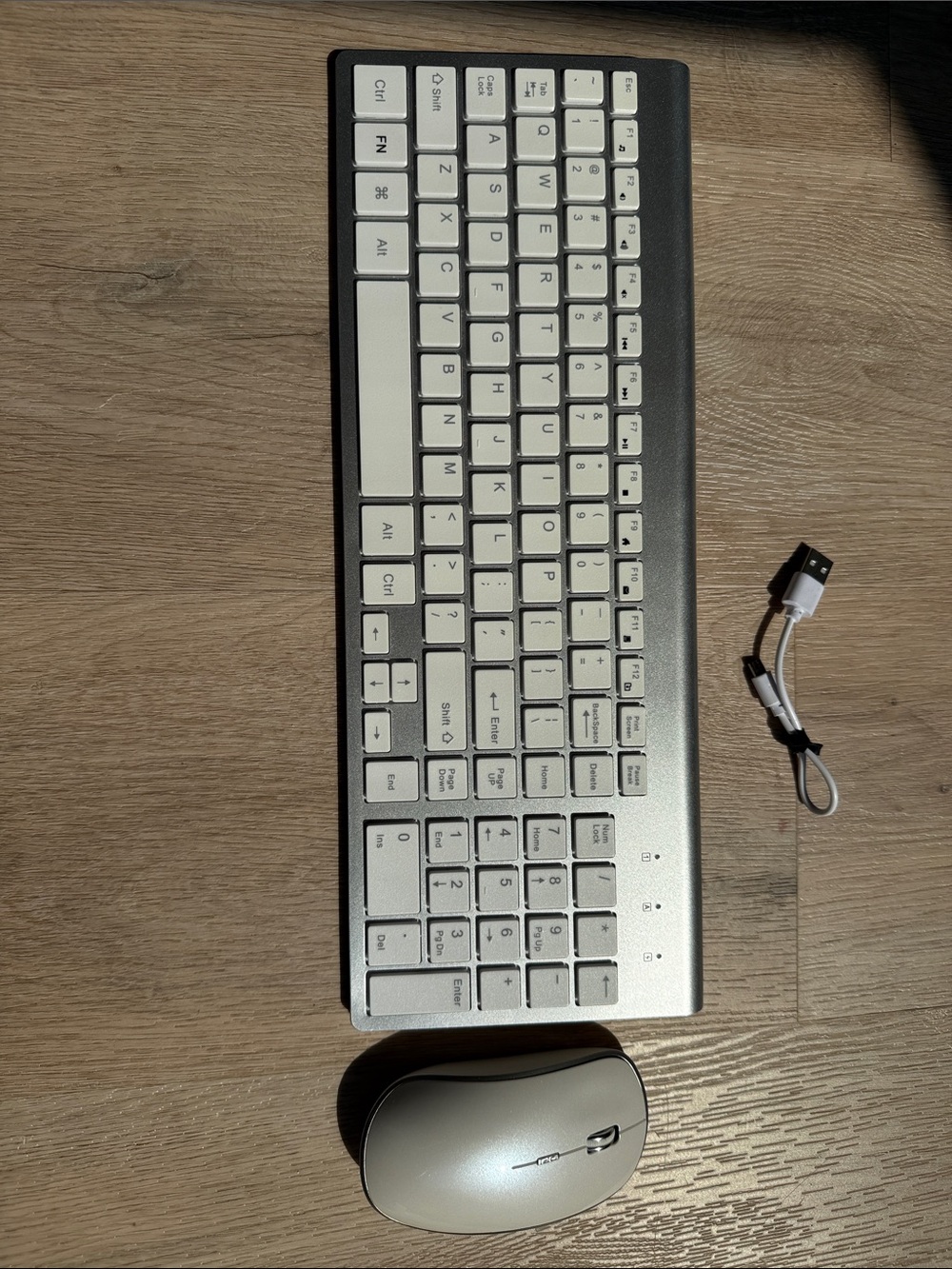 Slim Wireless Keyboard and Mouse Set in Silver and White